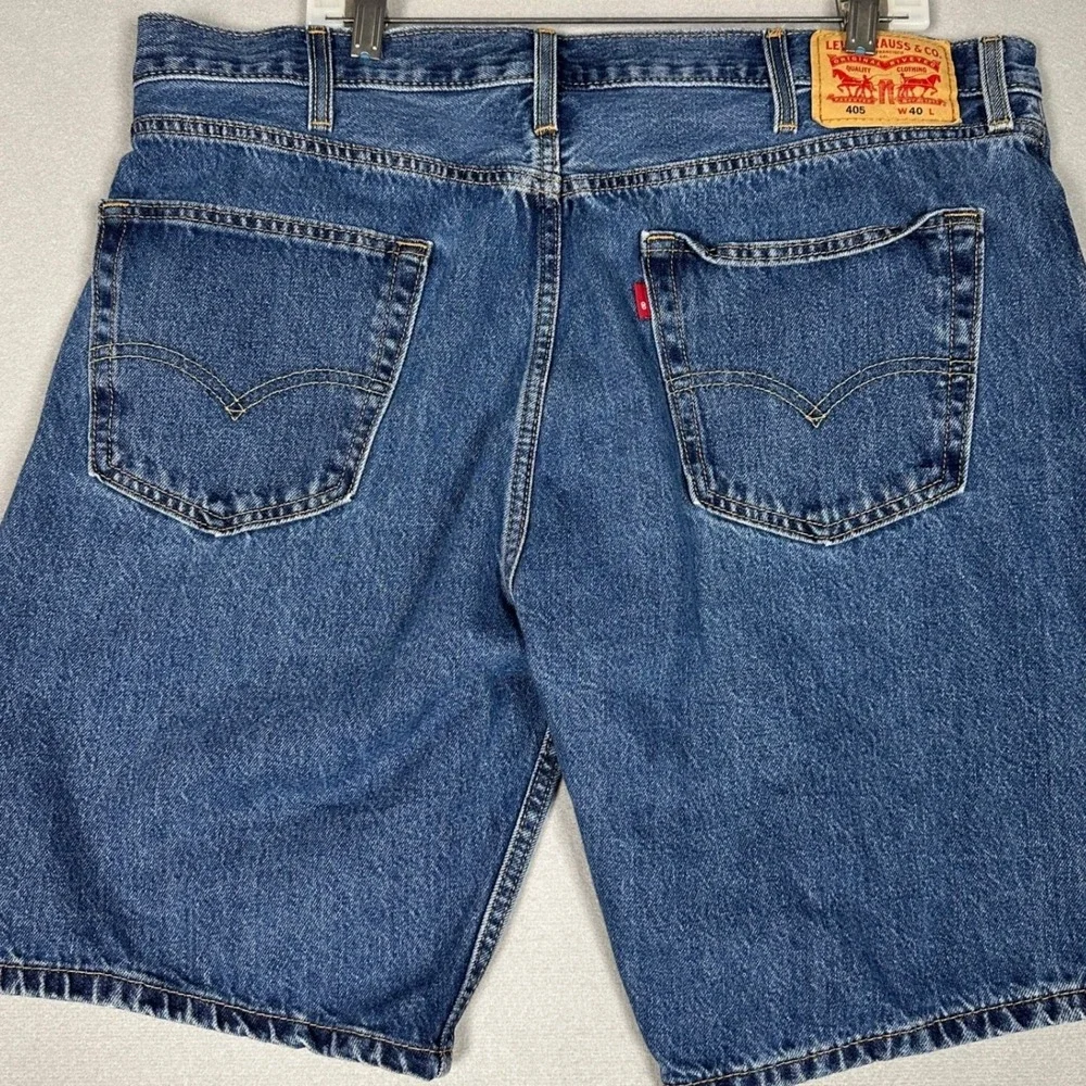 Levis 405 Shorts Mens 40X10 Blue Standard Fit Denim 5-Pocket Red Tab Flat Front